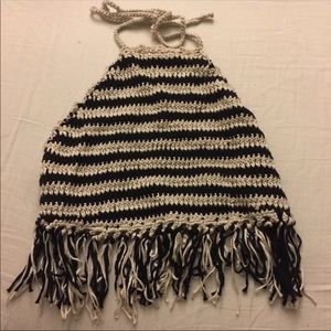 Black & cream crochet Halter Top